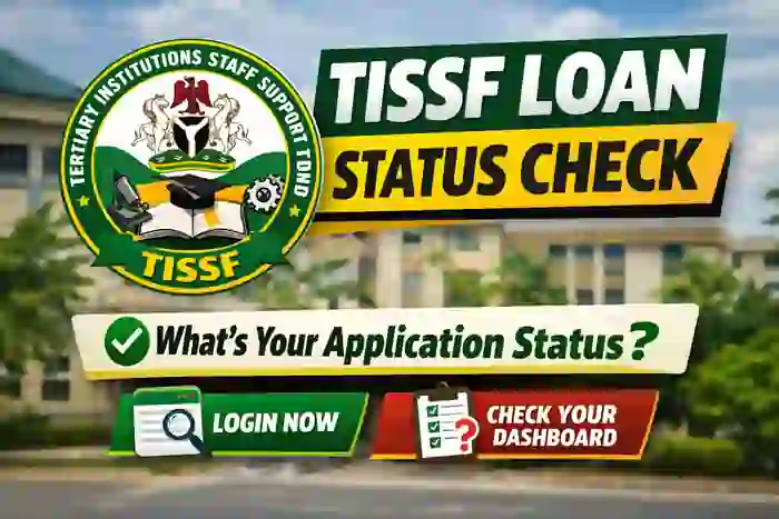 TISSF loan status check thumbnail showing official TISSF logo and Nigerian tertiary institution background
